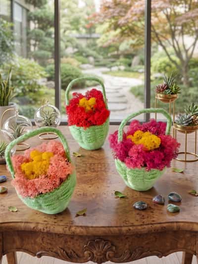 Green basket with a flower