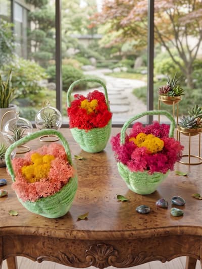 Green basket with flower