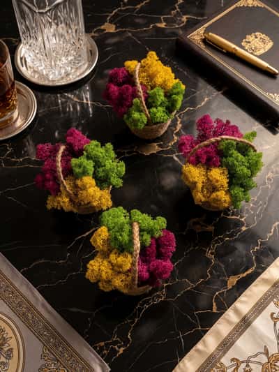 green, yellow, and cyclamen