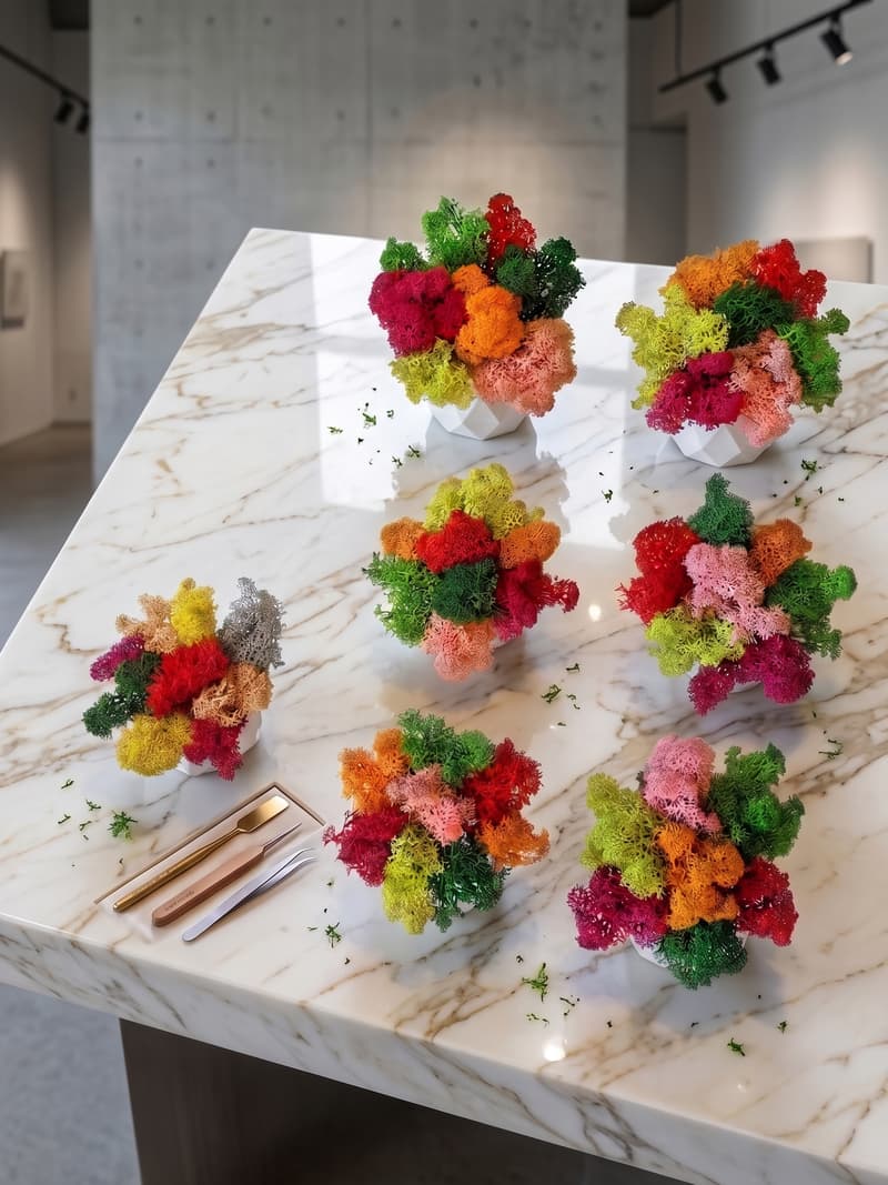 striped moss in pots