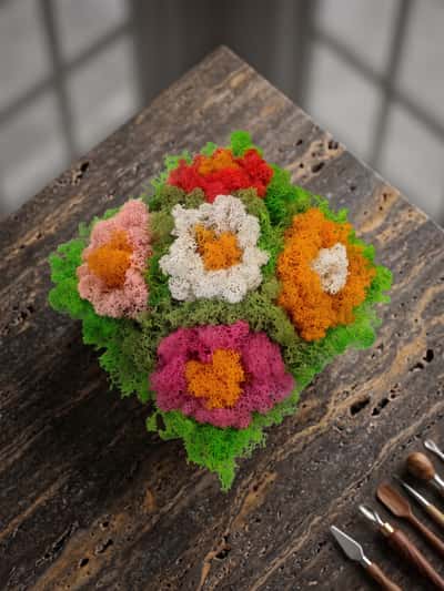 A flowerpot with colorful flowers